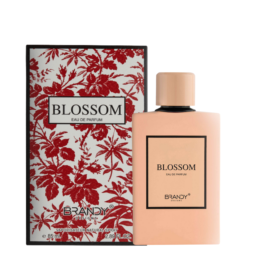 Blossom Eau de Parfum packaging with floral design and beige bottle on a white background