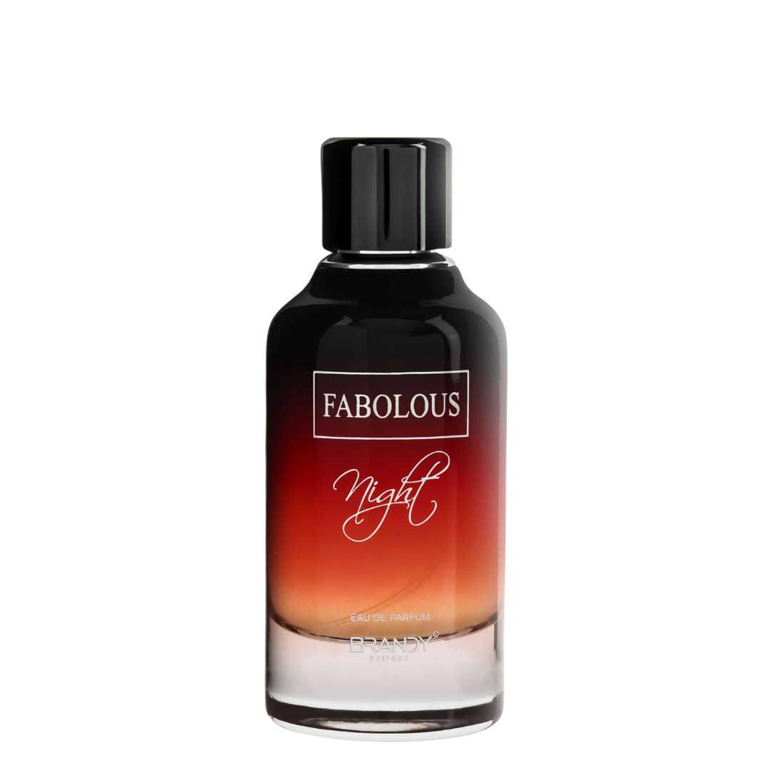 Perfume bottle labeled 'Fabolous Night' on a white background