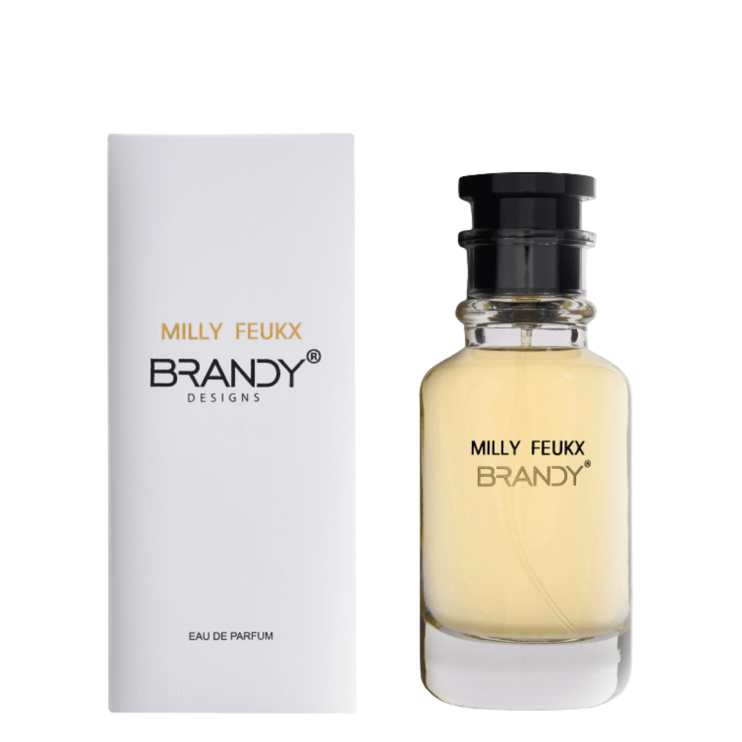 Milly Feukx Brandy perfume bottle and packaging on a white background
