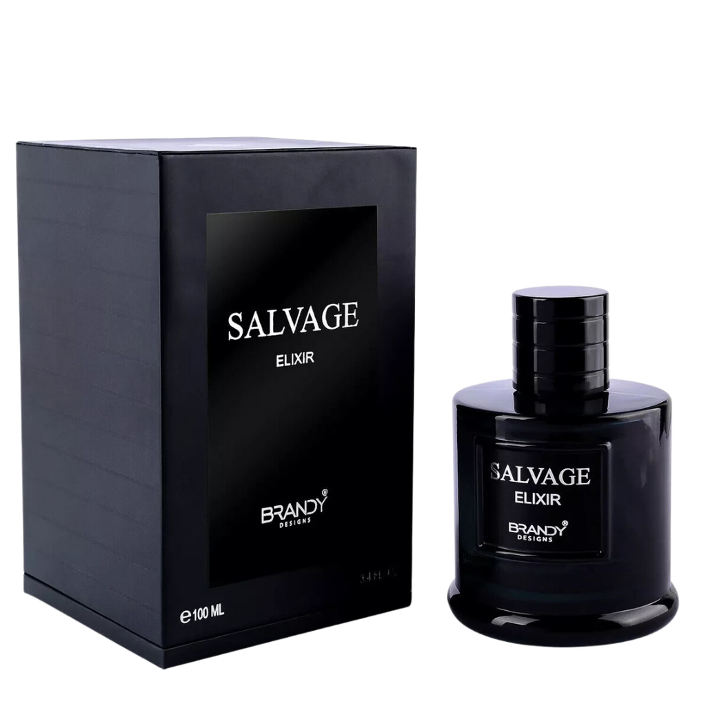 Black Salvage Elixir Brandy perfume bottle and packaging on a white background