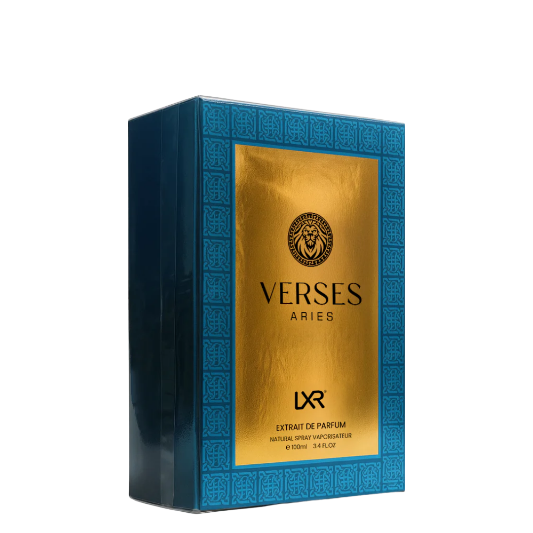 Verses Aries LXR Extrait de Parfum packaging on a white background