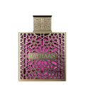 Perfume bottle with intricate design and 'RAYHAAN' branding on a white background. Rayhaan Kiss