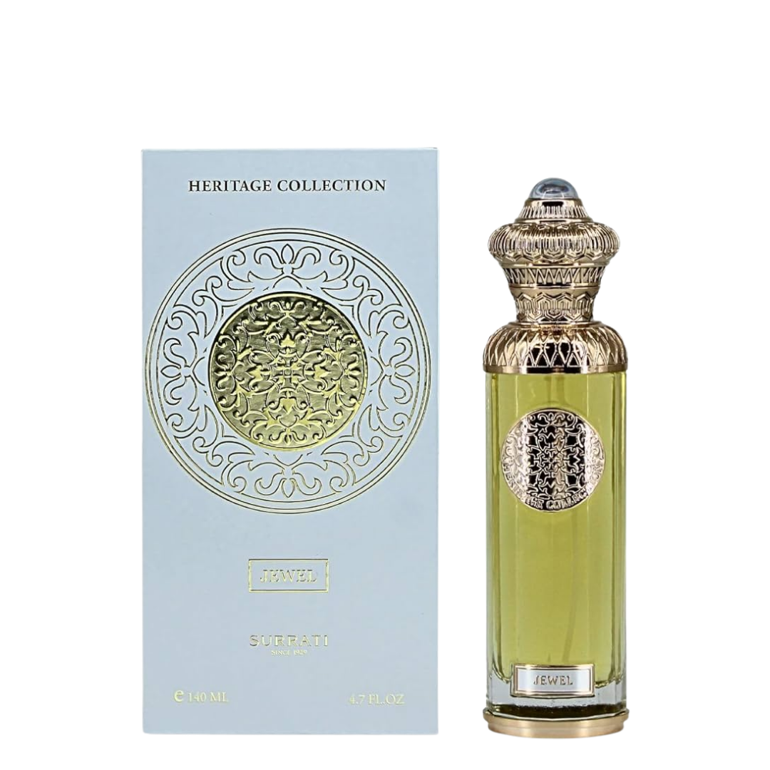 Perfume bottle and packaging with 'Heritage Collection' design on a white background
