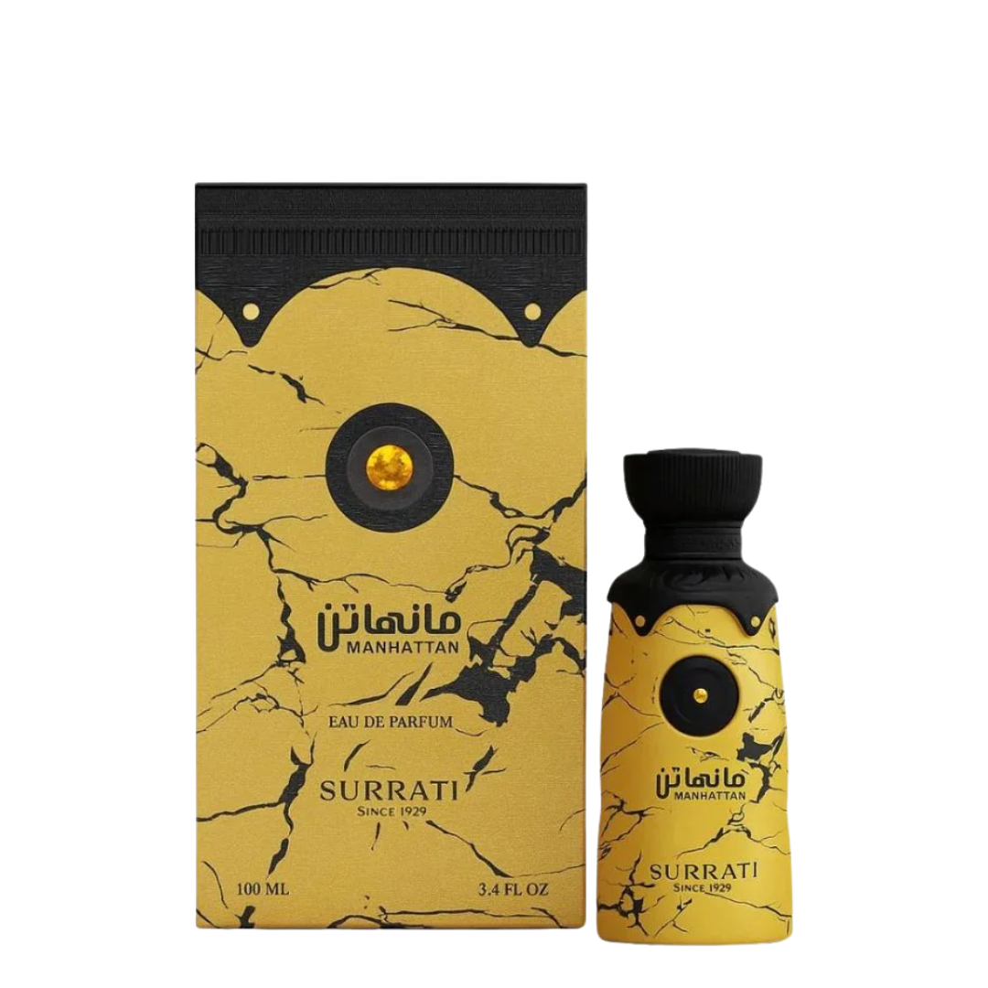 Surrati Manhattan Eau de Parfum bottle and packaging on a white background