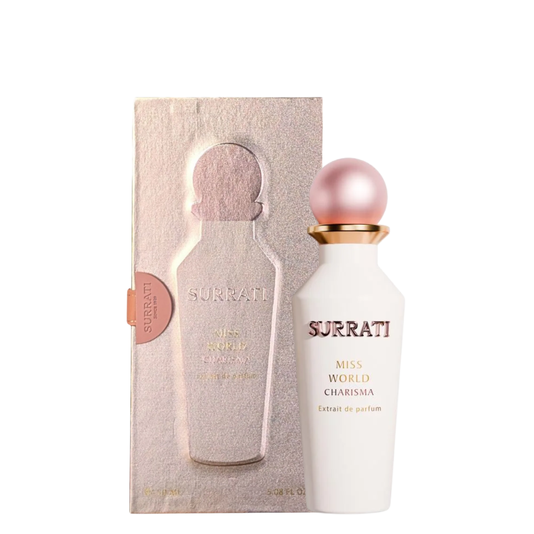 Surrati Miss World Charisma perfume bottle and packaging on a white background
